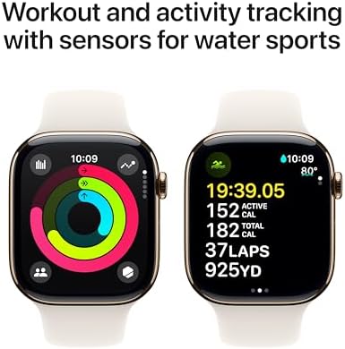 Apple Watch Series 10 (42 mm, GPS) con caja de aluminio plateado, con correa deportiva azul denim, S/M monitor de fitness, app de ECG, pantalla Retina siempre activa, impermeable