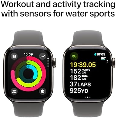 Apple Watch Series 10 (42 mm, GPS) con caja de aluminio plateado, con correa deportiva azul denim, S/M monitor de fitness, app de ECG, pantalla Retina siempre activa, impermeable