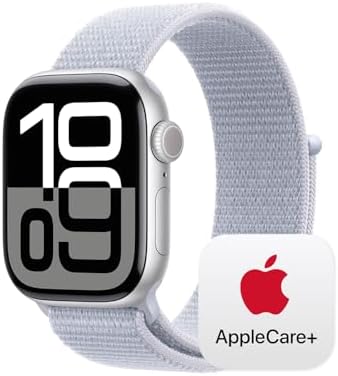 Apple Watch Series 10 (42 mm, GPS) con caja de aluminio plateado, con correa deportiva azul denim, S/M monitor de fitness, app de ECG, pantalla Retina siempre activa, impermeable