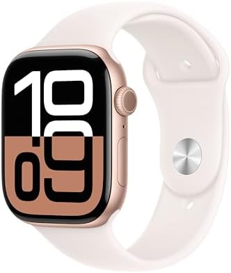Apple Watch Series 10 (42 mm, GPS) con caja de aluminio plateado, con correa deportiva azul denim, S/M monitor de fitness, app de ECG, pantalla Retina siempre activa, impermeable