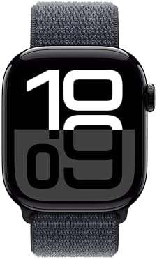 Apple Watch Series 10 (42 mm, GPS) con caja de aluminio plateado, con correa deportiva azul denim, S/M monitor de fitness, app de ECG, pantalla Retina siempre activa, impermeable