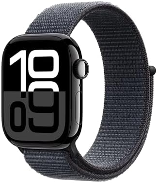 Apple Watch Series 10 (42 mm, GPS) con caja de aluminio plateado, con correa deportiva azul denim, S/M monitor de fitness, app de ECG, pantalla Retina siempre activa, impermeable