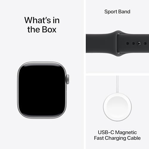 Apple Reloj inteligente de la serie 11 [GPS 1.811 in] con caja de aluminio gris espacial con correa deportiva negra - M/L. Puntuación de sueño, rastreador de fitness, monitoreo de salud, pantalla siempre encendida, resistente al agua