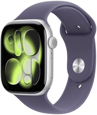 Apple Reloj inteligente de la serie 11 [GPS 1.811 in] con caja de aluminio gris espacial con correa deportiva negra - M/L. Puntuación de sueño, rastreador de fitness, monitoreo de salud, pantalla siempre encendida, resistente al agua