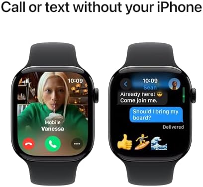 Apple Watch Series 10  GPS   Cellular  46mm    Jet Black Aluminum Case with Black Sport Band  M/L  Renewed 