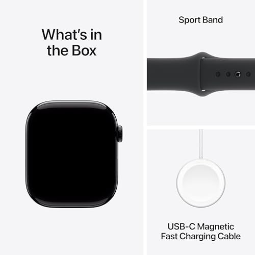 Apple Watch Series 10  GPS 46mm case  Smartwatch with Jet Black Aluminum Case with Black Sport Band   M/L  Fitness Tracker  ECG App  Always On Retina Display  Water Resistant