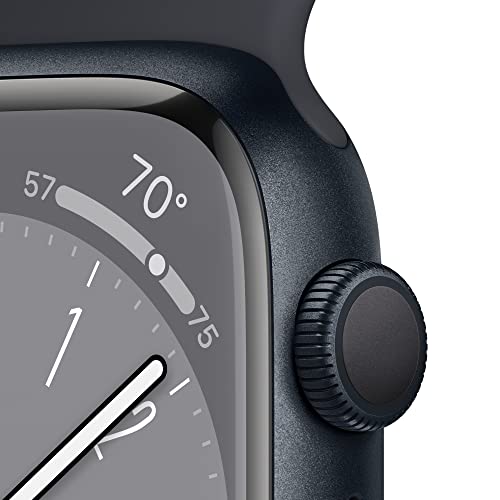 Apple Watch Series 8 - Reloj inteligente con caja de aluminio de color negro (Midnight) y correa deportiva de color negro (Midnight), M/L (renovado) (GPS, 45 mm)