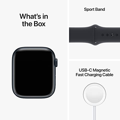 Apple Watch Series 8 - Reloj inteligente con caja de aluminio de color negro (Midnight) y correa deportiva de color negro (Midnight), M/L (renovado) (GPS, 45 mm)