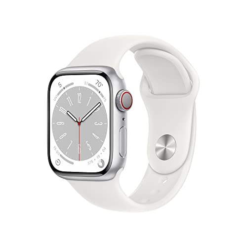 Apple Watch Series 8  GPS   Cellular  41mm    Silver Aluminum Case with White Sport Band  S/M  Renewed