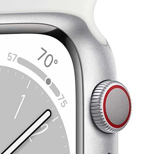 Apple Watch Series 8  GPS   Cellular  41mm    Silver Aluminum Case with White Sport Band  S/M  Renewed