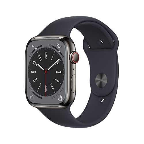 Apple Watch Series 8  GPS Cellular  45mm    Graphite Stainless Steel Case with Midnight Sport Band  M/L  Renewed