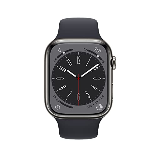 Apple Watch Series 8  GPS Cellular  45mm    Graphite Stainless Steel Case with Midnight Sport Band  M/L  Renewed