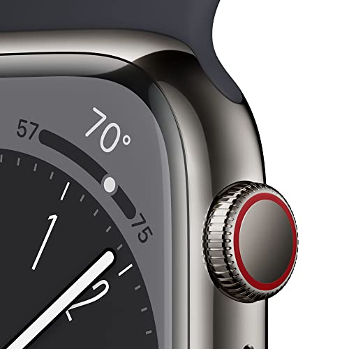 Apple Watch Series 8  GPS Cellular  45mm    Graphite Stainless Steel Case with Midnight Sport Band  M/L  Renewed