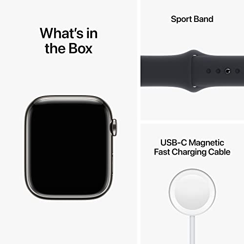 Apple Watch Series 8  GPS Cellular  45mm    Graphite Stainless Steel Case with Midnight Sport Band  M/L  Renewed