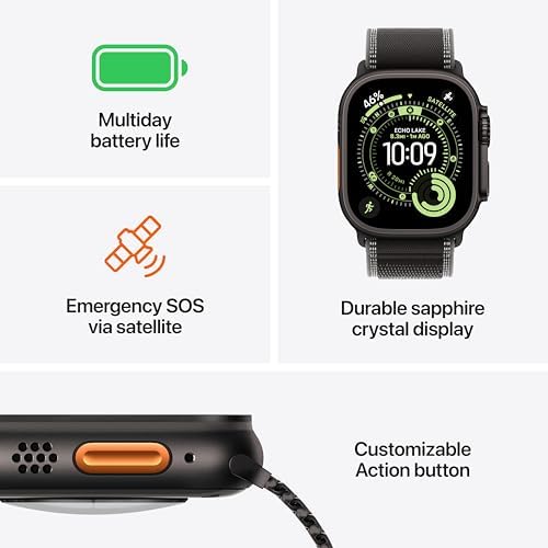 Apple Watch Ultra 3 [GPS + Cellular 1.929 in] Reloj inteligente para correr y multideporte con funda de titanio resistente con banda Black Ocean. Comunicaciones satelitales, seguimiento avanzado de