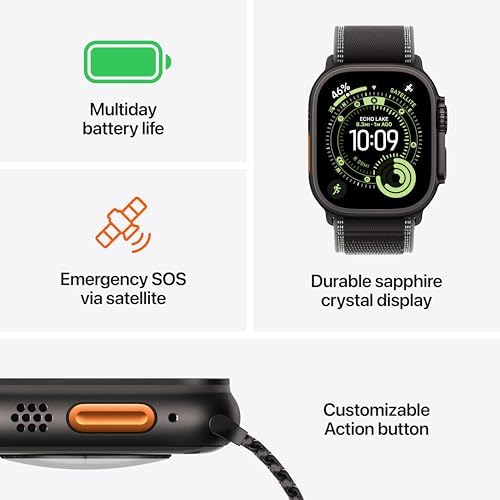 Apple Watch Ultra 3  GPS   Cellular 49mm  Running & Multisport Smartwatch w/Rugged Titanium Case w/Black Ocean Band  Satellite Communications  Advanced Health & Fitness Tracking