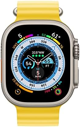 Apple Watch Ultra  GPS   Cellular 49mm  Titanium Case with Yellow Ocean Band  One Size  Renewed 