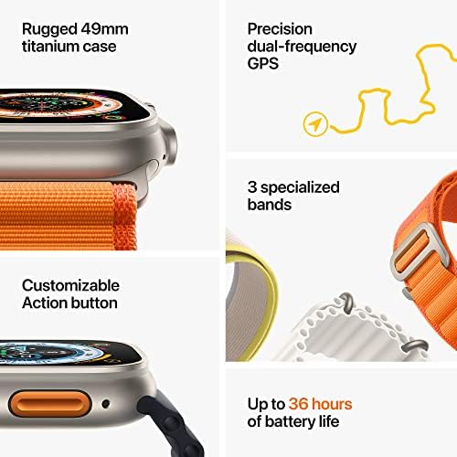 Apple Watch Ultra  GPS   Cellular 49mm  Titanium Case with Yellow Ocean Band  One Size  Renewed 