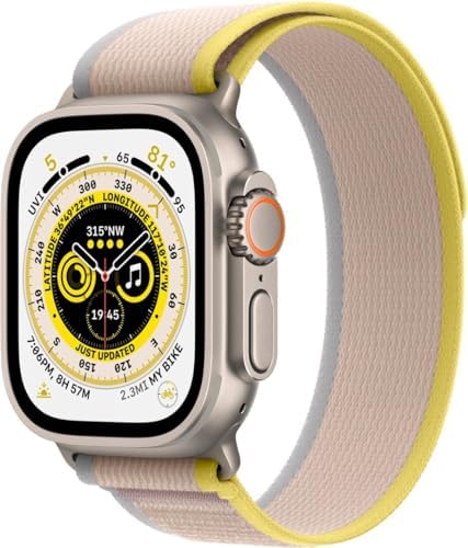 Apple Watch Ultra  GPS   Cellular 49mm  Titanium Case with Yellow Ocean Band  One Size  Renewed 
