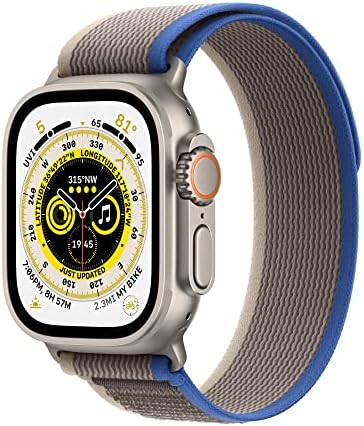 Apple Watch Ultra  GPS   Cellular 49mm  Titanium Case with Midnight Ocean Band  One Size  Renewed 