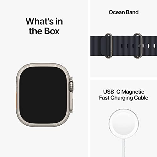 Apple Watch Ultra  GPS   Cellular 49mm  Titanium Case with Midnight Ocean Band  One Size  Renewed 