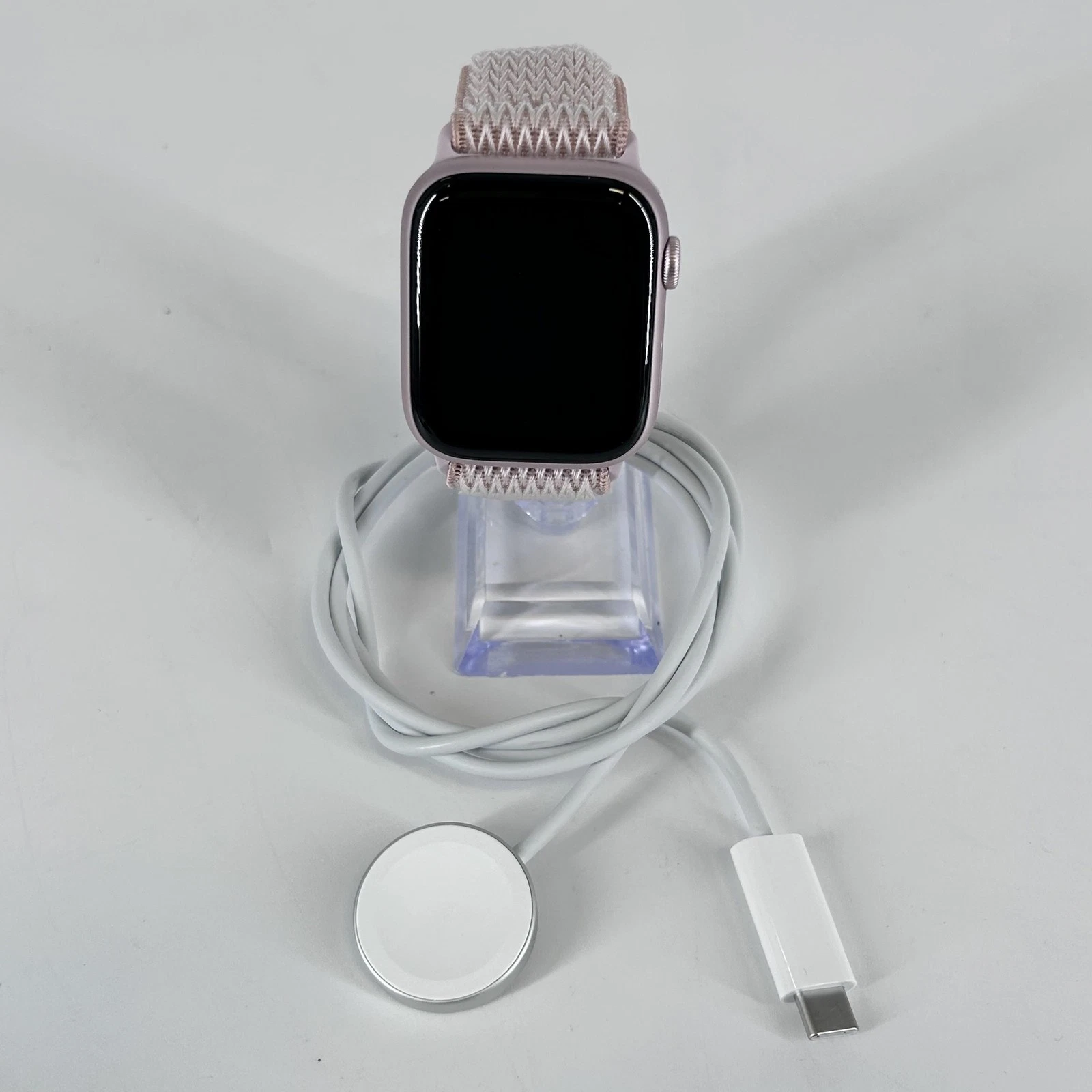 Apple Watch  Series 9  45mm Pink Aluminum  GPS  w/ Fabric Loop Band   Excellent