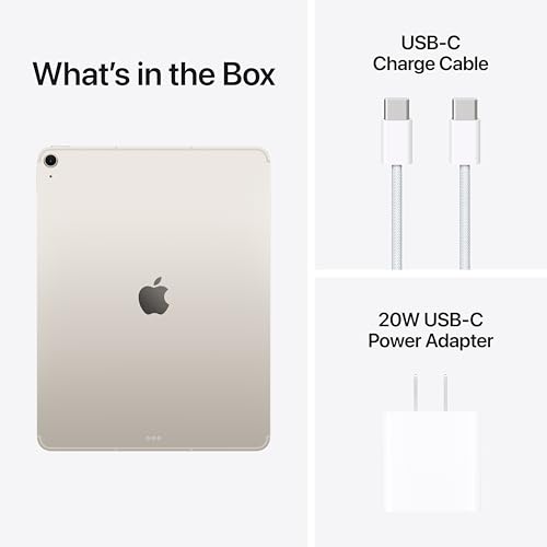 Apple iPad Air 13 inch with M3 chip Built for Apple Intelligence Liquid Retina Display 512GB 12MP Front/Back Camera Wi Fi 6E 5G Cellular Touch ID All Day Battery Life Starlight