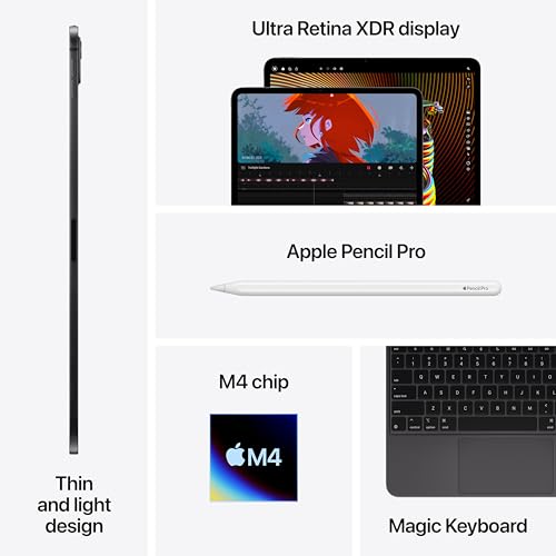 Apple - Tablet iPad Pro de 11 pulgadas con chip M4, para Apple Intelligence, pantalla Ultra Retina XDR, 256GB, cámara frontal y trasera 12 MP, escáner LiDAR, Wi-Fi 6E, Face ID, negro espacial