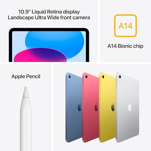 Apple iPad  10th Generation   with A14 Bionic chip  10 9 inch Liquid Retina Display  64GB  Wi Fi 6  12MP front/12MP Back Camera  Touch ID  All Day Battery Life   Yellow