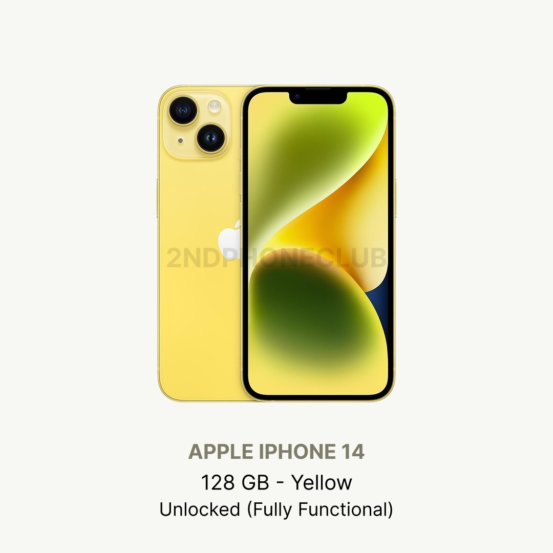 Apple iPhone 14 - 128 GB - Desbloqueado - Buen estado - Mensaje en pantalla del mercado de accesorios