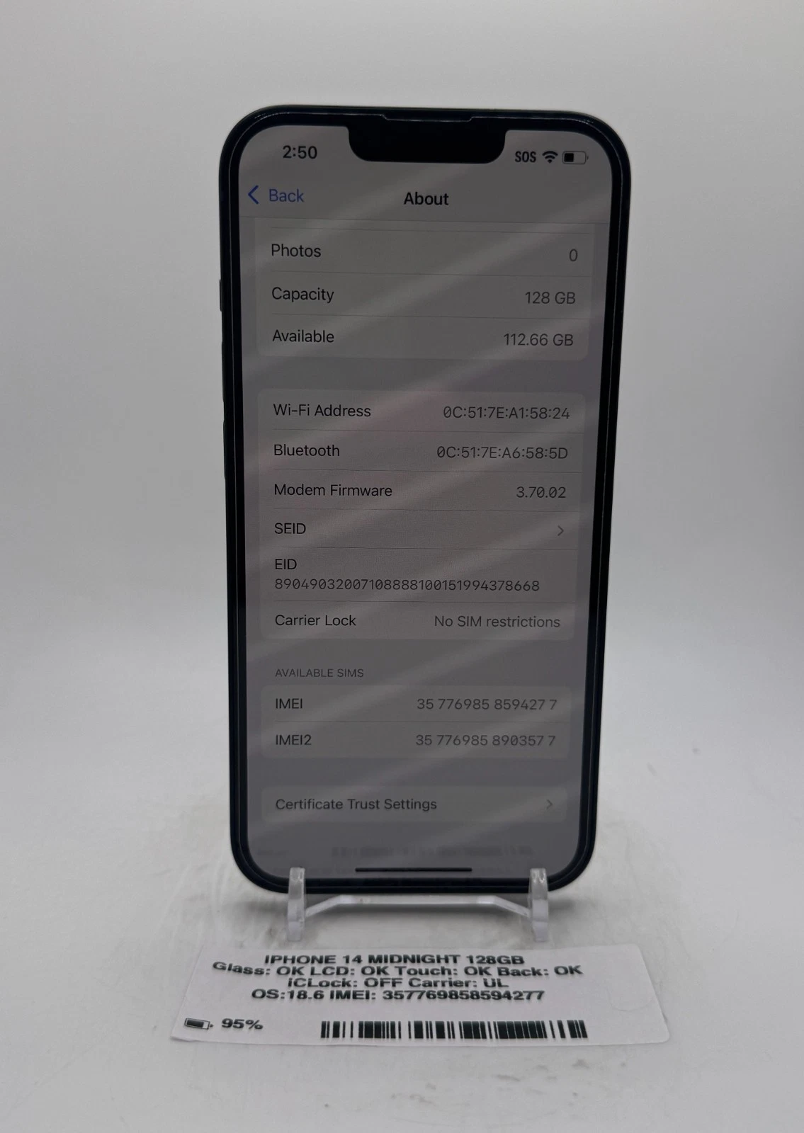 Apple iPhone 14   Midnight   128GB    Unlocked    works great