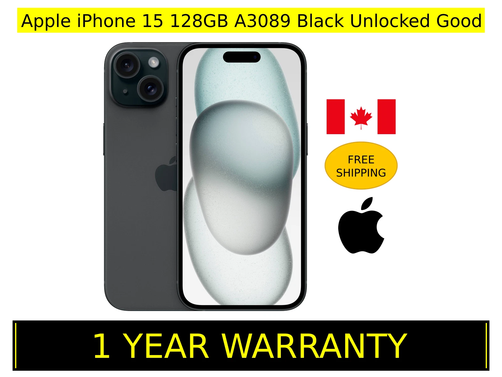 Apple iPhone 15 128GB A3089 Black Unlocked Smartphone   Good  Budget Friendly 