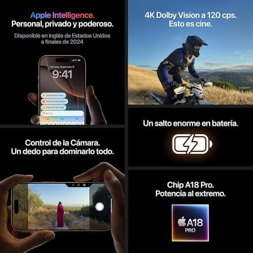 Apple iPhone 16 Pro Max, versión estadounidense, 512GB, titanio negro - desbloqueado (renovado)