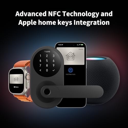 Aqara Smart Lock U300  Fingerprint Keyless Entry Door Lock with Handle  Matter Over Thread with Apple Home Keys  Touchscreen Keypad  Smart Lever Lock Supports Apple Home  Alexa  Google  IFTTT  Black