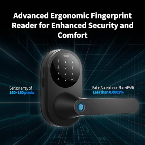Aqara Smart Lock U300  Fingerprint Keyless Entry Door Lock with Handle  Matter Over Thread with Apple Home Keys  Touchscreen Keypad  Smart Lever Lock Supports Apple Home  Alexa  Google  IFTTT  Black