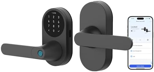 Aqara Smart Lock U300 Upgraded Version  Fingerprint Keyless Entry Door Lock with Handle  Matter Over Thread  Apple Home Keys  Touchscreen Keypad  Smart Lever Lock Supports Homekit Alexa Google  Black