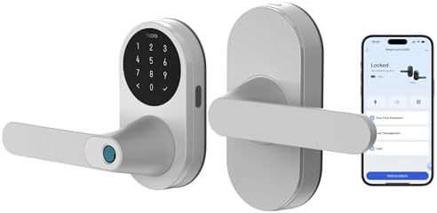 Aqara Smart Lock U300 Upgraded Version  Fingerprint Keyless Entry Door Lock with Handle  Matter Over Thread  Apple Home Keys  Touchscreen Keypad  Smart Lever Lock Supports Homekit Alexa Google  Silver