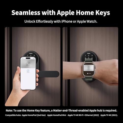 Aqara Smart Lock U300 Upgraded Version  Fingerprint Keyless Entry Door Lock with Handle  Matter Over Thread  Apple Home Keys  Touchscreen Keypad  Smart Lever Lock Supports Homekit Alexa Google  Silver