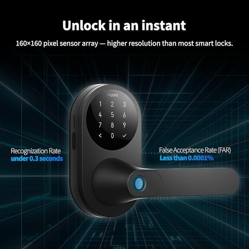 Aqara Smart Lock U300 Upgraded Version  Fingerprint Keyless Entry Door Lock with Handle  Matter Over Thread  Apple Home Keys  Touchscreen Keypad  Smart Lever Lock Supports Homekit Alexa Google  Silver