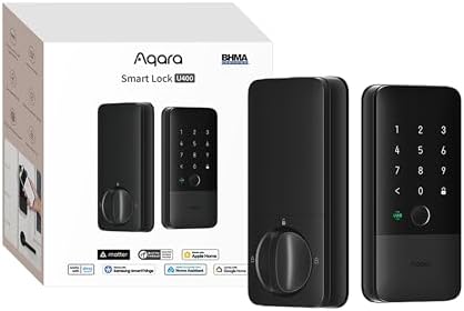 Aqara UWB Smart Lock U400, Matter Over Thread, llave de Apple Home, cerrojo de entrada sin llave de huellas dactilares, teclado de pantalla táctil, batería recargable, compatible con HomeKit, Alexa, Google, Home Assistant, negro