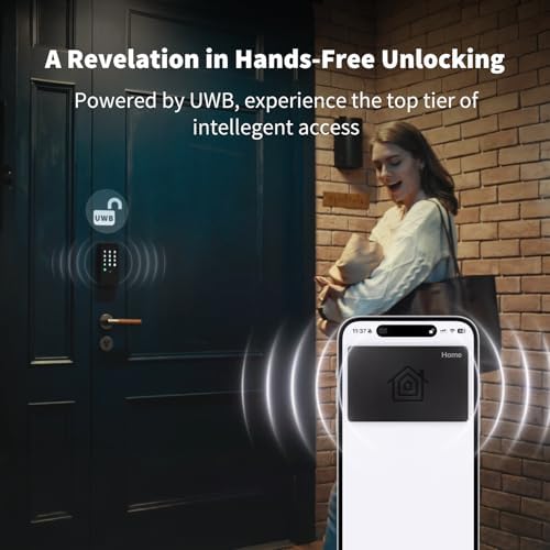 Aqara UWB Smart Lock U400, Matter Over Thread, llave de Apple Home, cerrojo de entrada sin llave de huellas dactilares, teclado de pantalla táctil, batería recargable, compatible con HomeKit, Alexa, Google, Home Assistant, negro