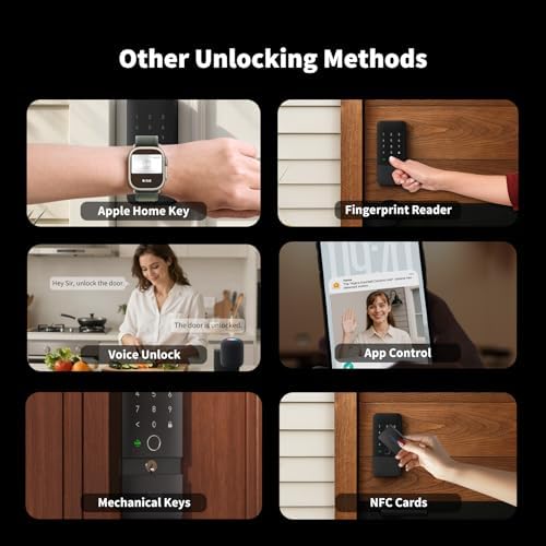 Aqara UWB Smart Lock U400, Matter Over Thread, llave de Apple Home, cerrojo de entrada sin llave de huellas dactilares, teclado de pantalla táctil, batería recargable, compatible con HomeKit, Alexa, Google, Home Assistant, negro