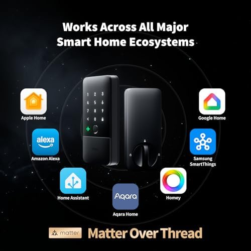 Aqara UWB Smart Lock U400, Matter Over Thread, llave de Apple Home, cerrojo de entrada sin llave de huellas dactilares, teclado de pantalla táctil, batería recargable, compatible con HomeKit, Alexa, Google, Home Assistant, negro