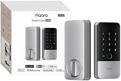 Aqara UWB Smart Lock U400, Matter Over Thread, llave de Apple Home, cerrojo de entrada sin llave de huellas dactilares, teclado de pantalla táctil, batería recargable, compatible con HomeKit, Alexa, Google, Home Assistant, negro