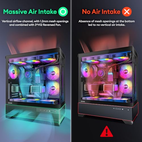 Aqua 7  Pre Installed 6   120mm PWM ARGB Fan  ATX Mid Tower PC Case  Computer case with Panoramic View Tempered Glass Front & Side Panel  Type C Port  Gaming PC Case  Black