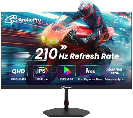 ArcticPro 24inch Gaming Monitor 200Hz 180Hz  FHD 1080p  IPS Panel  1ms Response Time  Adaptive sync  PC Computer Monitor  3 Sided Frameless  Ultra Slim  Bluelight Filter  DP 1  HDMI 1