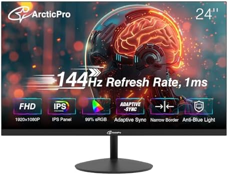 ArcticPro 27inch Computer Monitor  FHD 1080p  144Hz Office and Gaming Monitor  IPS  Adaptive Sync  110  sRGB  1ms  3 Sided Frameless  Ultra Slim  VESA Mountable  Anti Blue Light Design  HDMI  DP
