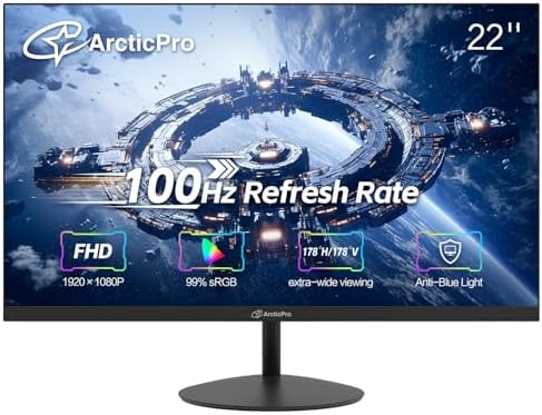 ArcticPro 27inch Computer Monitor  FHD 1080p  144Hz Office and Gaming Monitor  IPS  Adaptive Sync  110  sRGB  1ms  3 Sided Frameless  Ultra Slim  VESA Mountable  Anti Blue Light Design  HDMI  DP