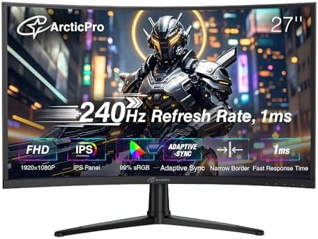 ArcticPro 27inch Gaming Monitor 300Hz  QHD 2560   1440p  IPS  1ms Response Time  Adaptive sync  3 Sided Frameless  Anti Blue Light  Ultra Slim  132  sRGB  with DP Cable up to 300Hz  DP 2  HDMI 2