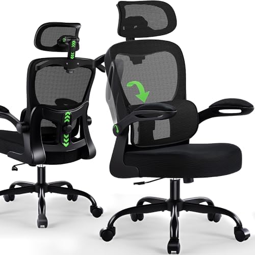 AreShark Office Chair Ergonomic Desk Chairs with Adjustable Lumbar Support& Headrest Hanger  High Back Breathable Mesh Chair with Wheels  Rolling Swivel Comfy Task Computer Chair for Home Work Gaming